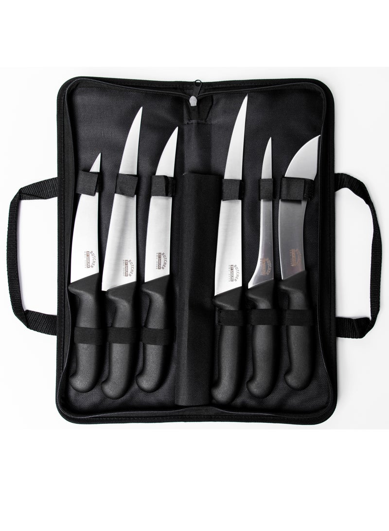 Samura Butcher Kitchen Knives Set of 6 | Skinning Knife, Butcher Knife, Honing Rod, Bag | AUS-8 Stainless Steel Blades | Professional Grade | Precision Cutting | Hardness 58-59 HRC | Anti Slip