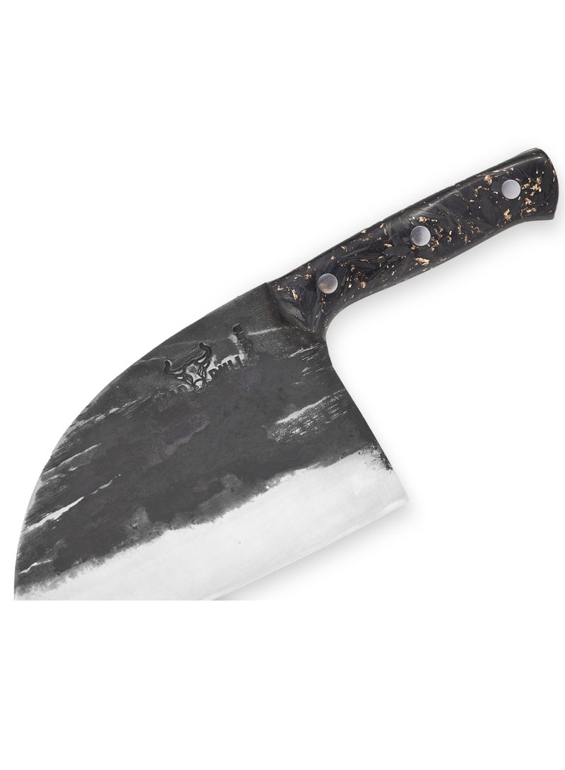 Samura Mad Bull Serbian Chef’s Knife Marble Carbon Handle | 7 Inch Handle | Durable | AUS-8 Hammered Stainless Steel | G-10 Handle Material | Hand Forged | Precison Cutting