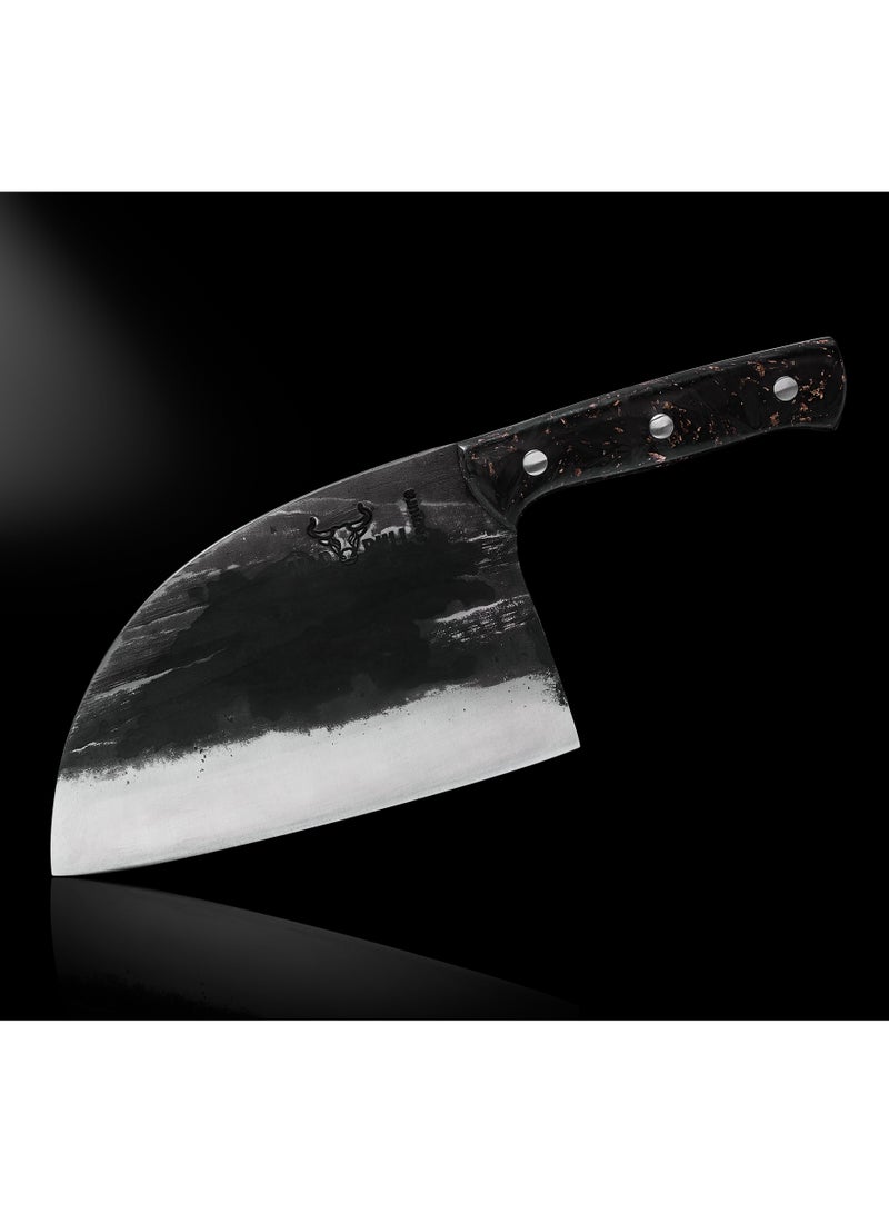 Samura Mad Bull Serbian Chef’s Knife Marble Carbon Handle | 7 Inch Handle | Durable | AUS-8 Hammered Stainless Steel | G-10 Handle Material | Hand Forged | Precison Cutting