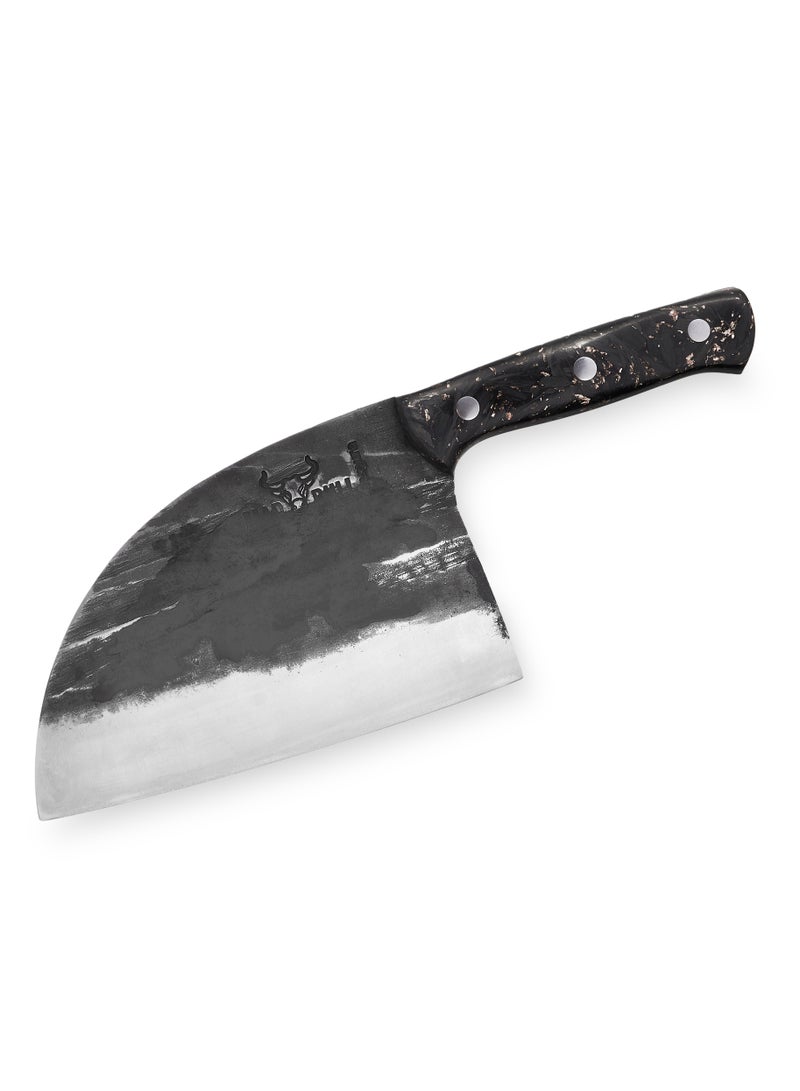 Samura Mad Bull Serbian Chef’s Knife Marble Carbon Handle | 7 Inch Handle | Durable | AUS-8 Hammered Stainless Steel | G-10 Handle Material | Hand Forged | Precison Cutting