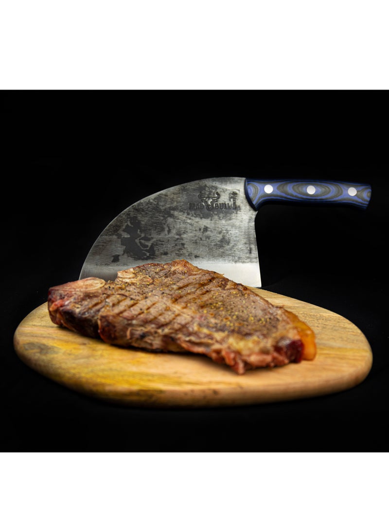 Samura Mad Bull Serbian Chef’s Knife with Black & Blue Handle | 7 Inch Handle | Durable | AUS-8 Hammered Stainless Steel | G-10 Handle Material | Hand Forged | Precison Cutting
