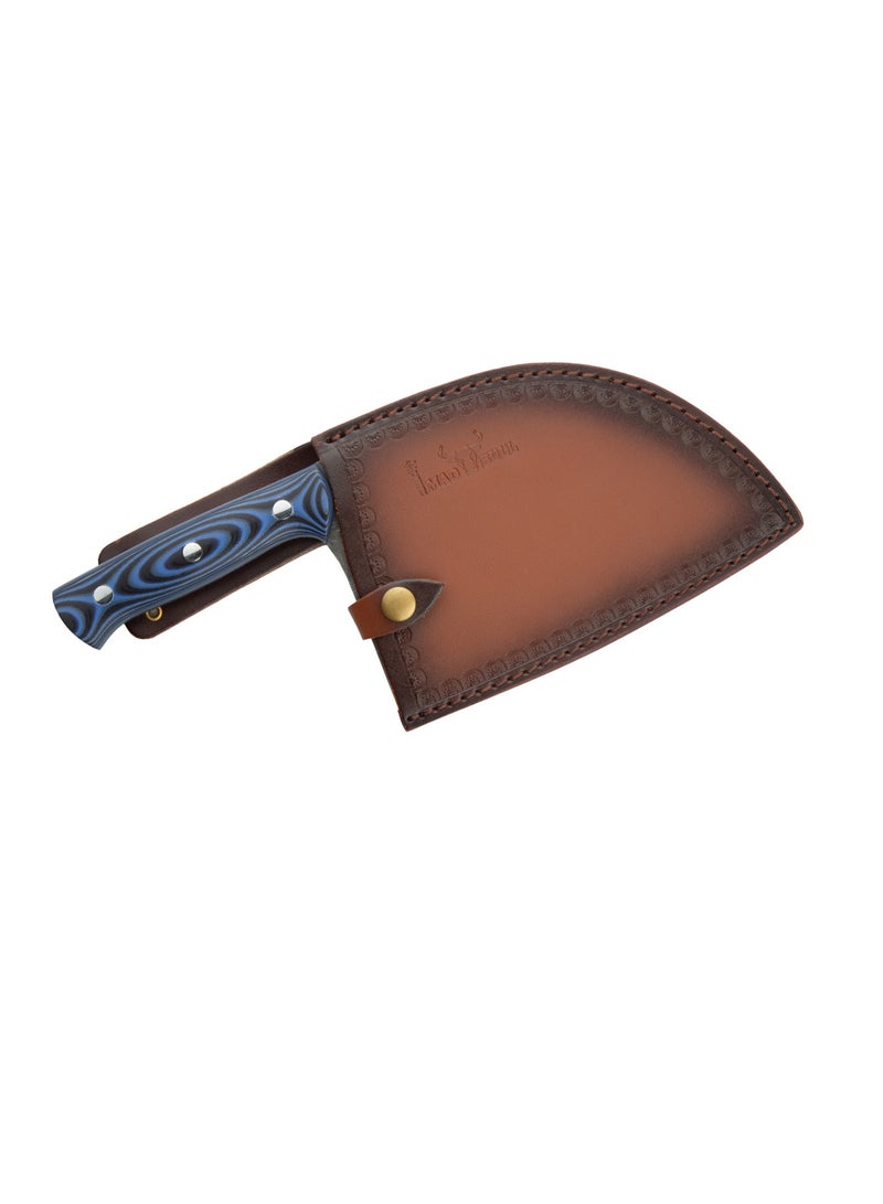 Samura Mad Bull Serbian Chef’s Knife with Black & Blue Handle | 7 Inch Handle | Durable | AUS-8 Hammered Stainless Steel | G-10 Handle Material | Hand Forged | Precison Cutting