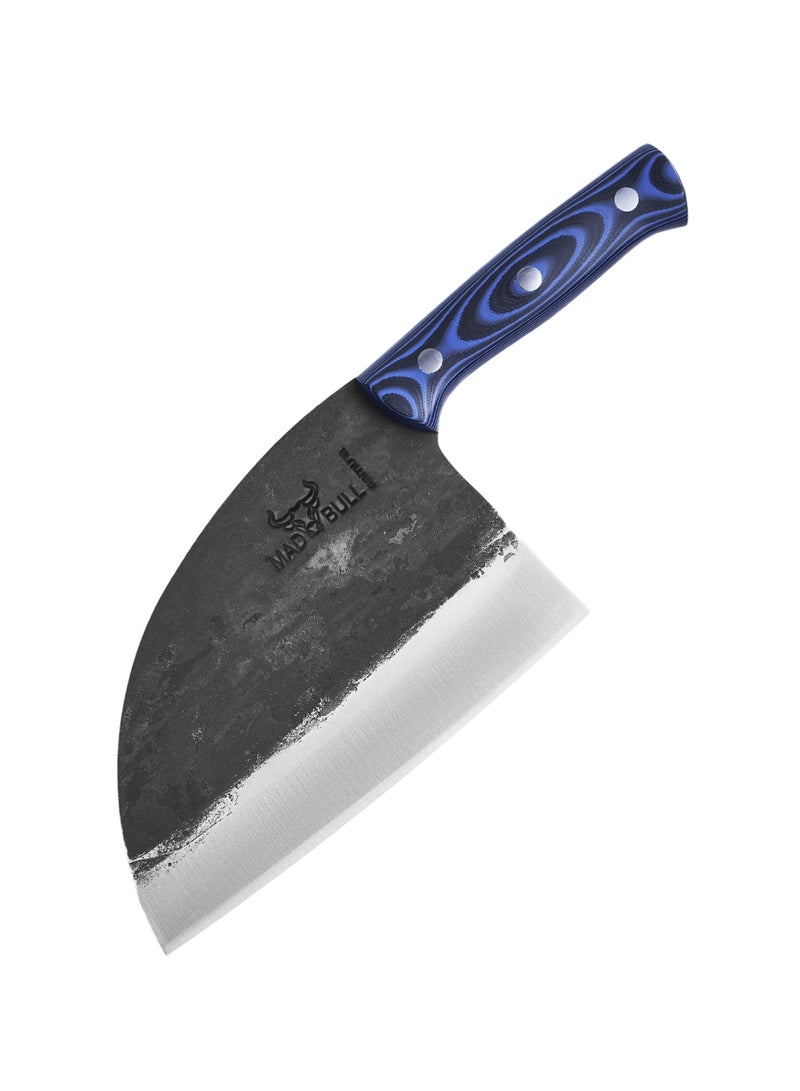 Samura Mad Bull Serbian Chef’s Knife with Black & Blue Handle | 7 Inch Handle | Durable | AUS-8 Hammered Stainless Steel | G-10 Handle Material | Hand Forged | Precison Cutting