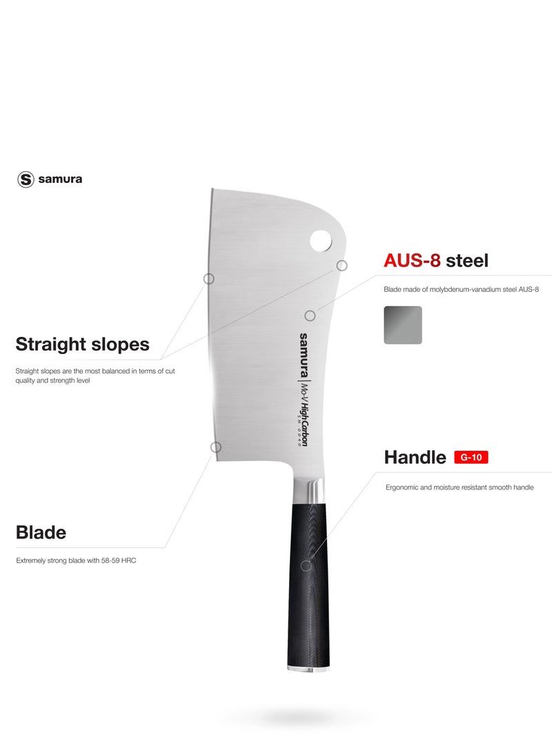 Samura MO-V Cleaver | 7 Inch Blade | G-10 Handle with Stainless Steel Bolster | Single-Layer Molybdenum-Vanadium Steel | Precision Cutting | Corrosion Resistant