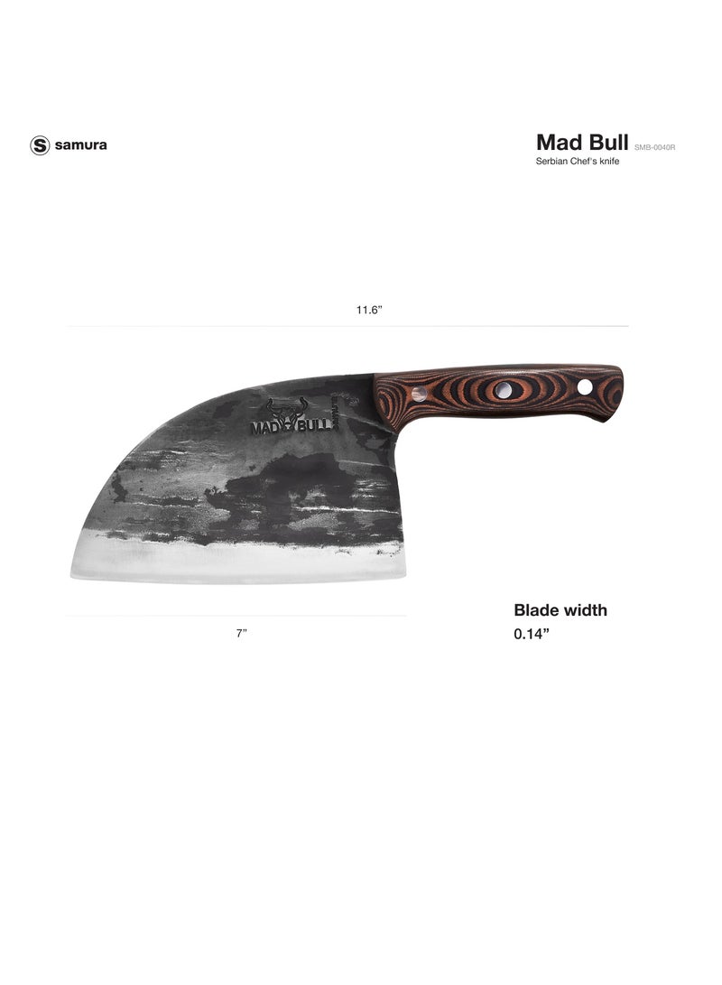 Samura Mad Bull Serbian Chef’s Knife | Black & Red Handle | 7 Inch Handle | Durable | AUS-8 Hammered Stainless Steel | G-10 Handle Material | Hand Forged | Precison Cutting