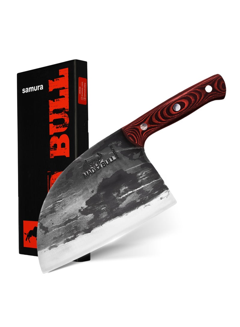 Samura Mad Bull Serbian Chef’s Knife | Black & Red Handle | 7 Inch Handle | Durable | AUS-8 Hammered Stainless Steel | G-10 Handle Material | Hand Forged | Precison Cutting