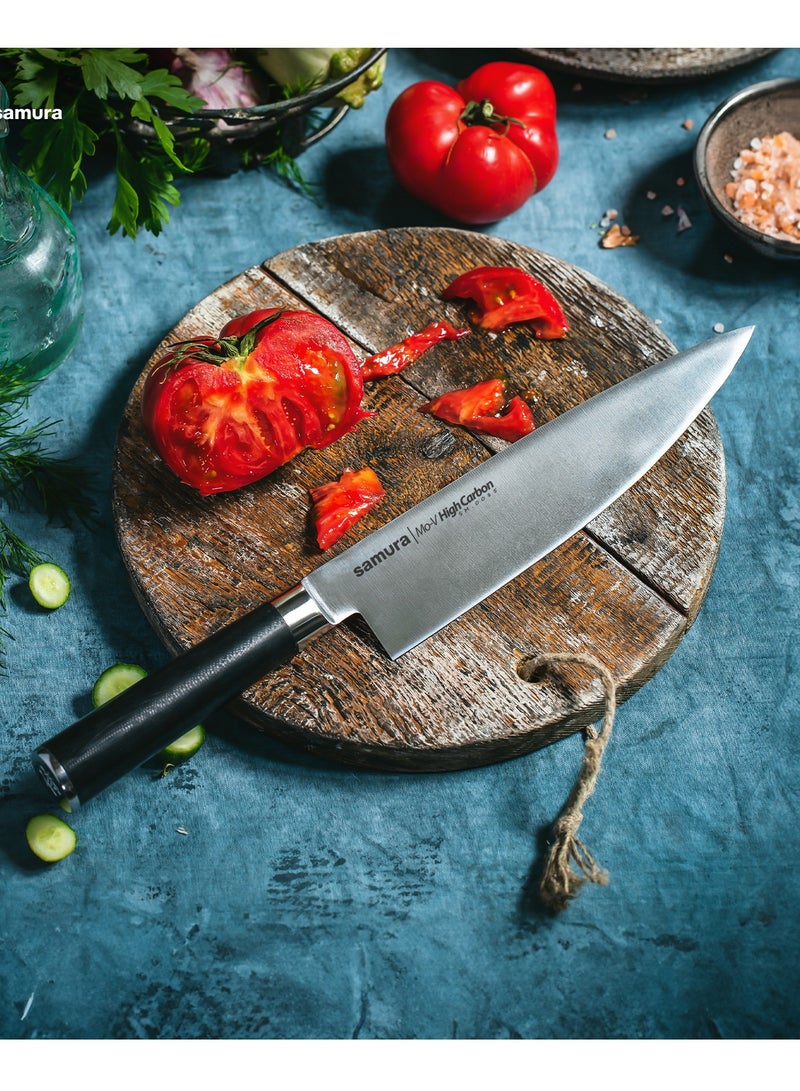 Samura MO-V Chef's Knife | 8 Inch Blade | G-10 Handle with Stainless Steel Bolster | Single-Layer Molybdenum-Vanadium Steel | Precision Cutting | Corrosion Resistant