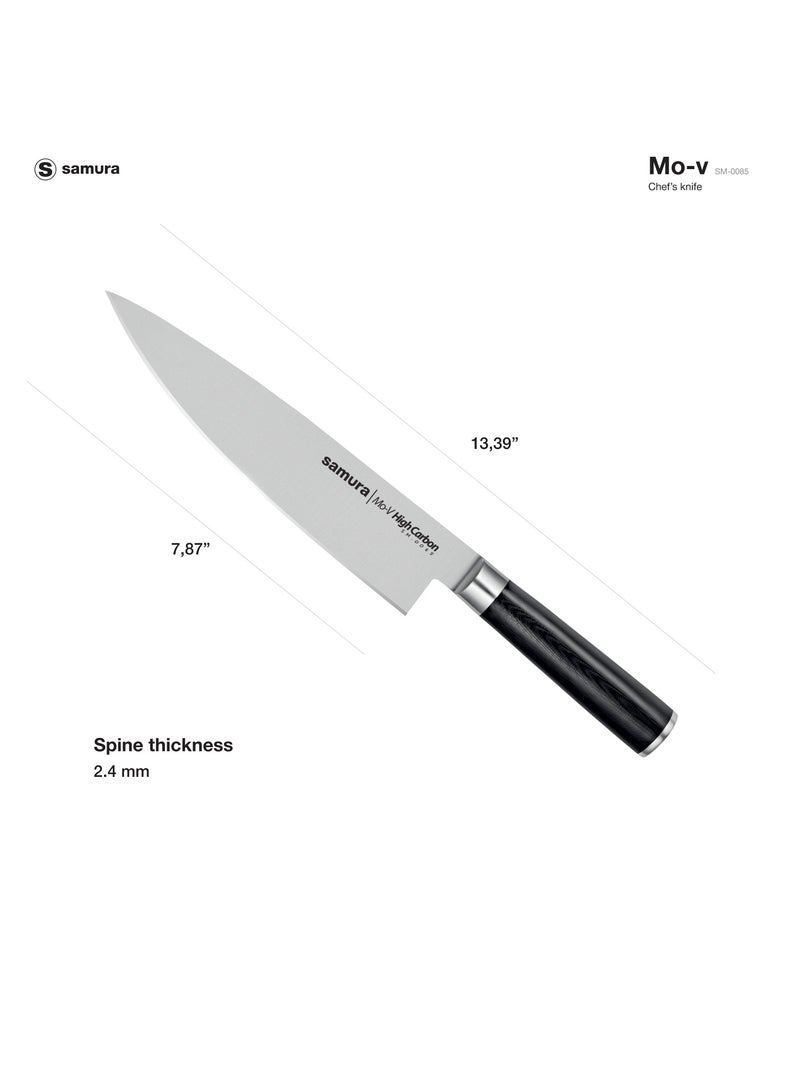 Samura MO-V Chef's Knife | 8 Inch Blade | G-10 Handle with Stainless Steel Bolster | Single-Layer Molybdenum-Vanadium Steel | Precision Cutting | Corrosion Resistant