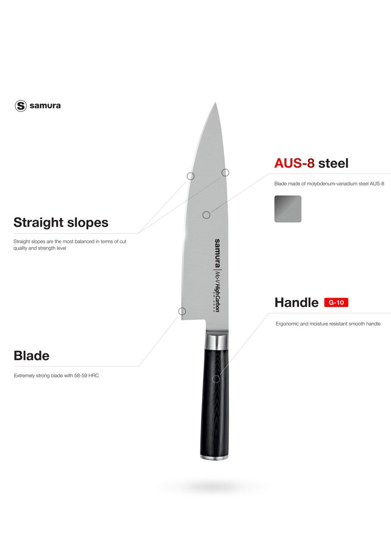 Samura MO-V Chef's Knife | 8 Inch Blade | G-10 Handle with Stainless Steel Bolster | Single-Layer Molybdenum-Vanadium Steel | Precision Cutting | Corrosion Resistant