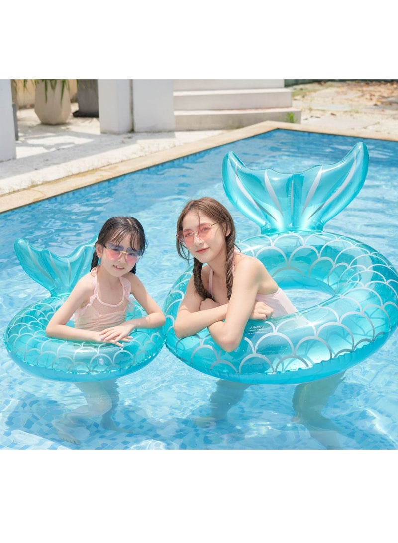 Blue Swimming Ring Inflatable Pool Float Mermaid Floaties Air Sofa Floating Large Backrest Mesh Bottom Water Party Summer Beach