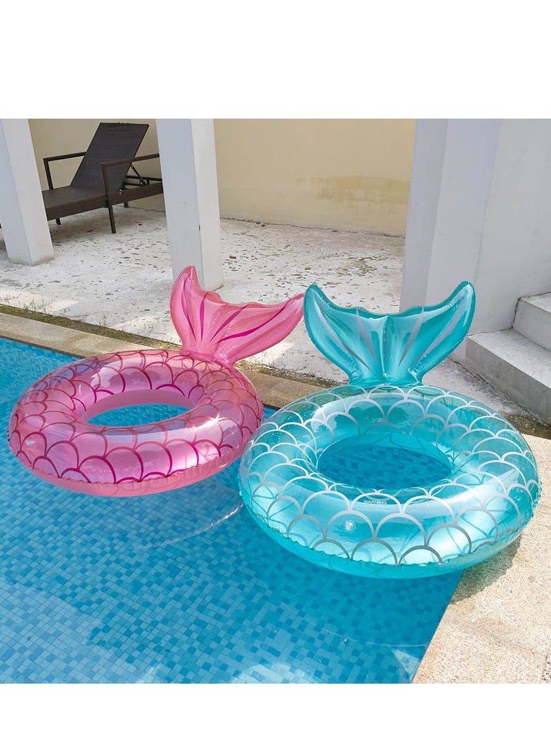 Blue Swimming Ring Inflatable Pool Float Mermaid Floaties Air Sofa Floating Large Backrest Mesh Bottom Water Party Summer Beach