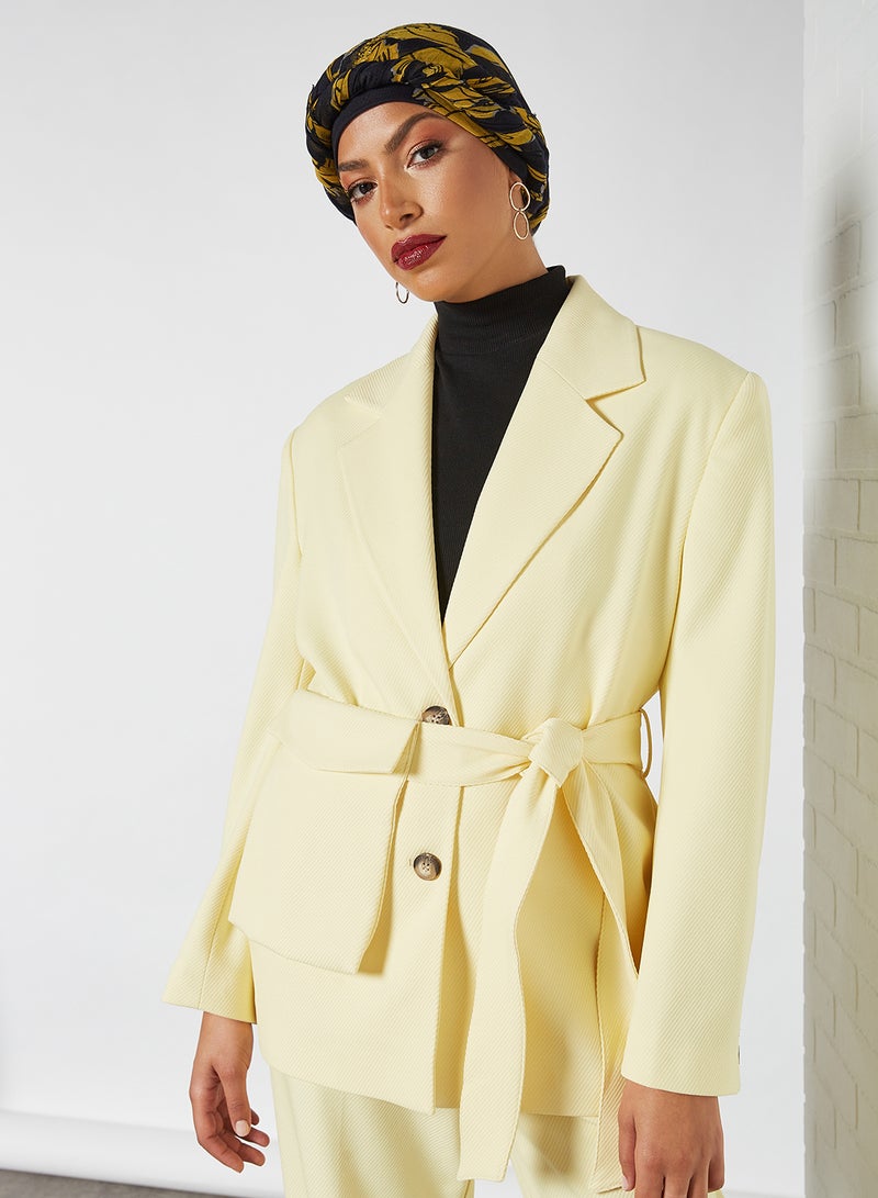 Relaxed Belted Blazer Pastel Yellow