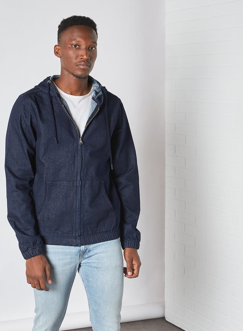 Hooded Zip Through Denim Jacket Indigo