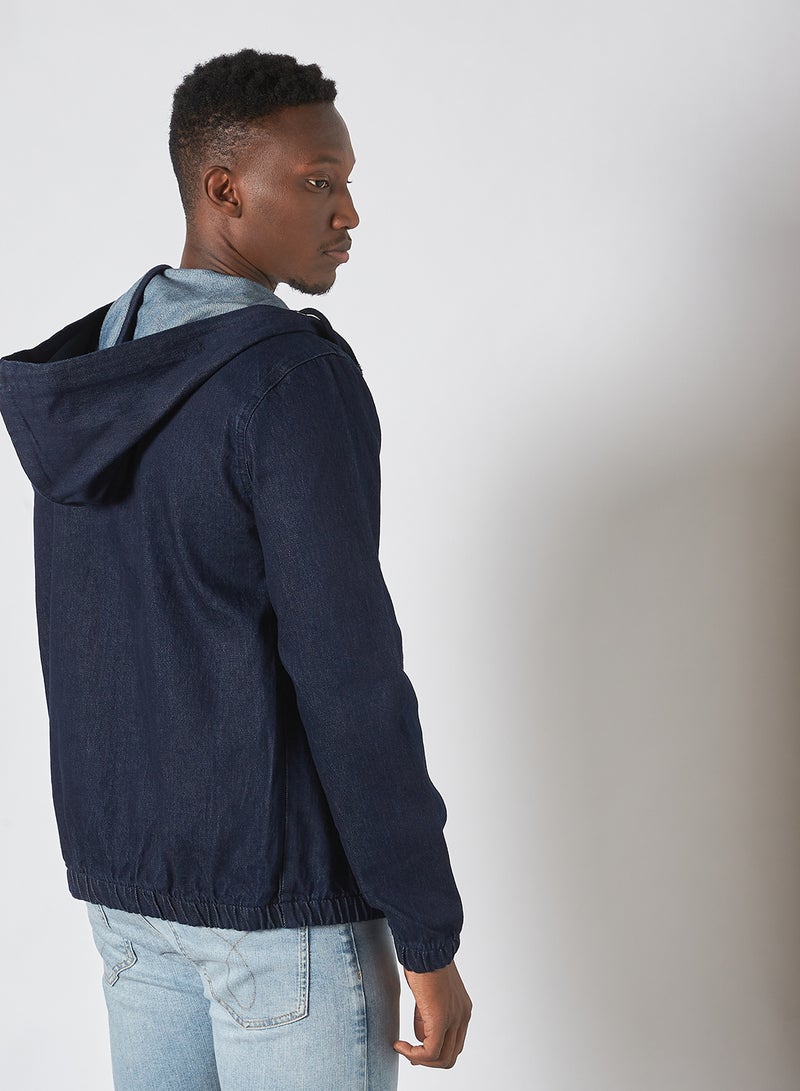 Hooded Zip Through Denim Jacket Indigo