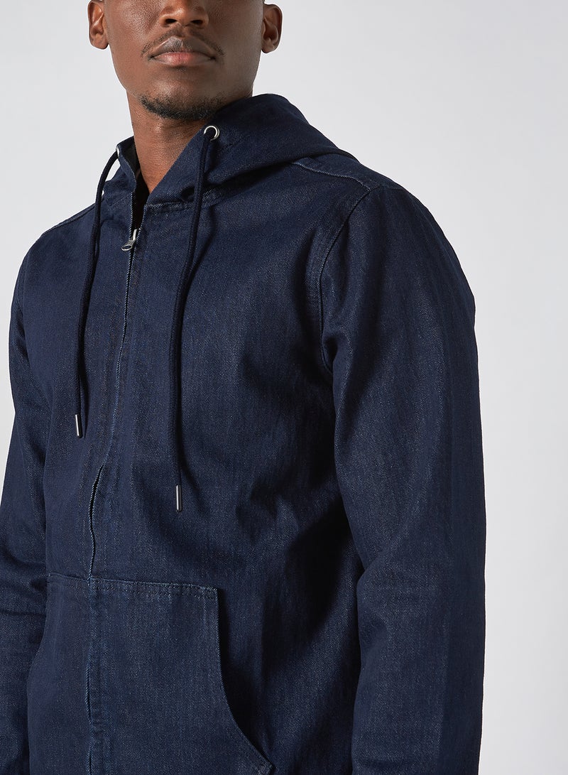 Hooded Zip Through Denim Jacket Indigo