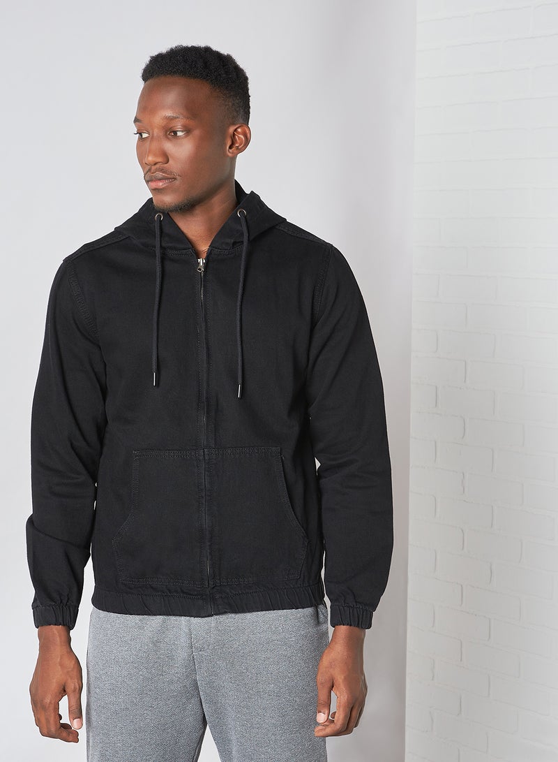 Hooded Zip Through Denim Jacket Anthracite