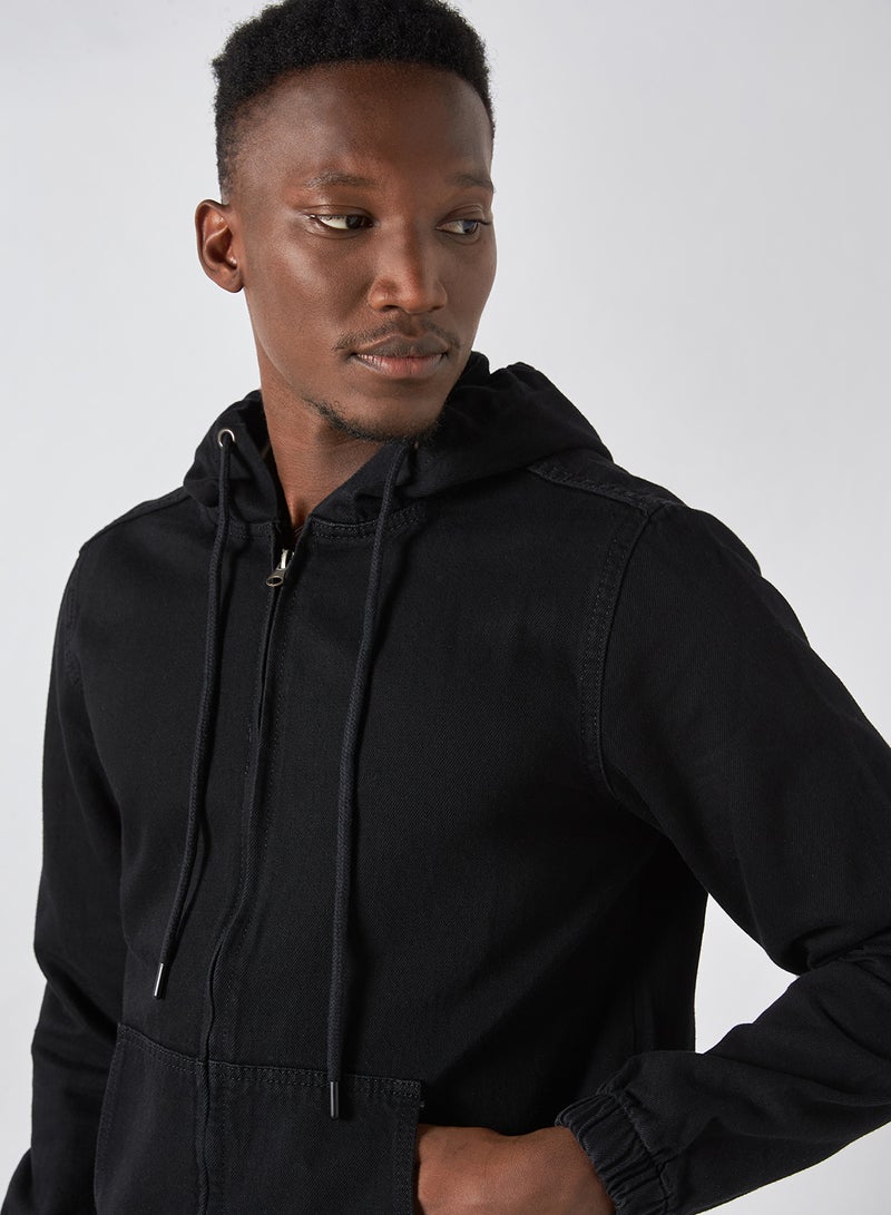 Hooded Zip Through Denim Jacket Anthracite