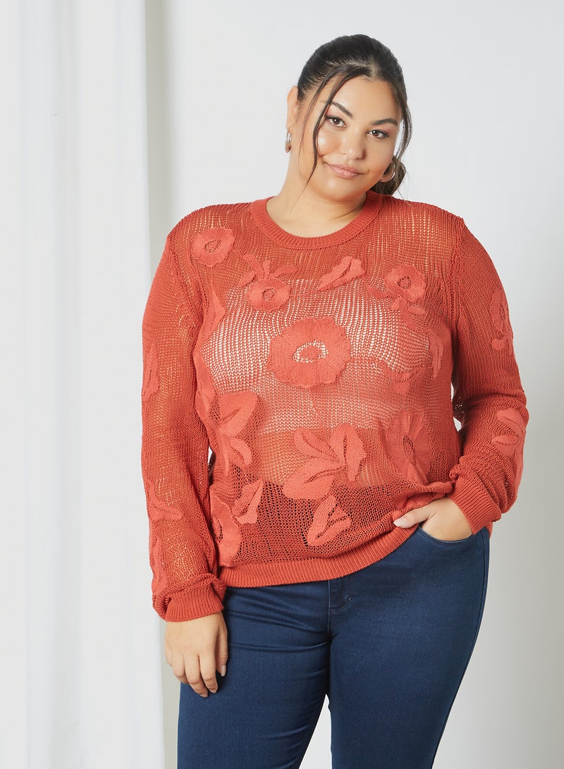 Plus Size Floral Sweater Red