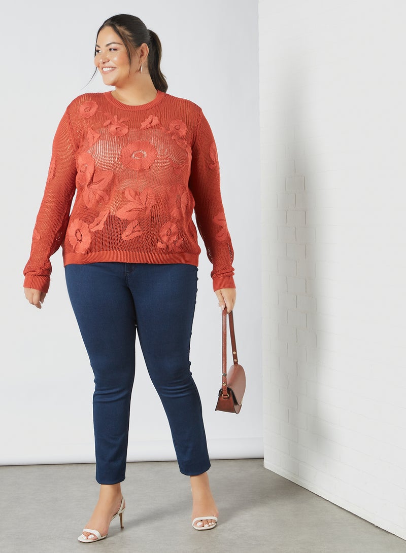 Plus Size Floral Sweater Red