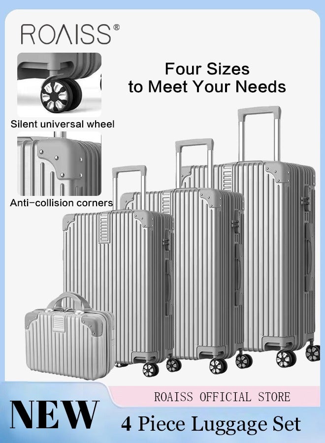 4 Pcs Hardshell Luggage Set for Unisex Durable Lightweight Double Universal Wheels Trolley Suitcase for Travel for Men and Women Minimalist Retro Passwords Box Includes 14 20 24 and 28 Inch