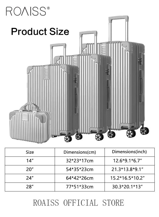 4 Pcs Hardshell Luggage Set for Unisex Durable Lightweight Double Universal Wheels Trolley Suitcase for Travel for Men and Women Minimalist Retro Passwords Box Includes 14 20 24 and 28 Inch