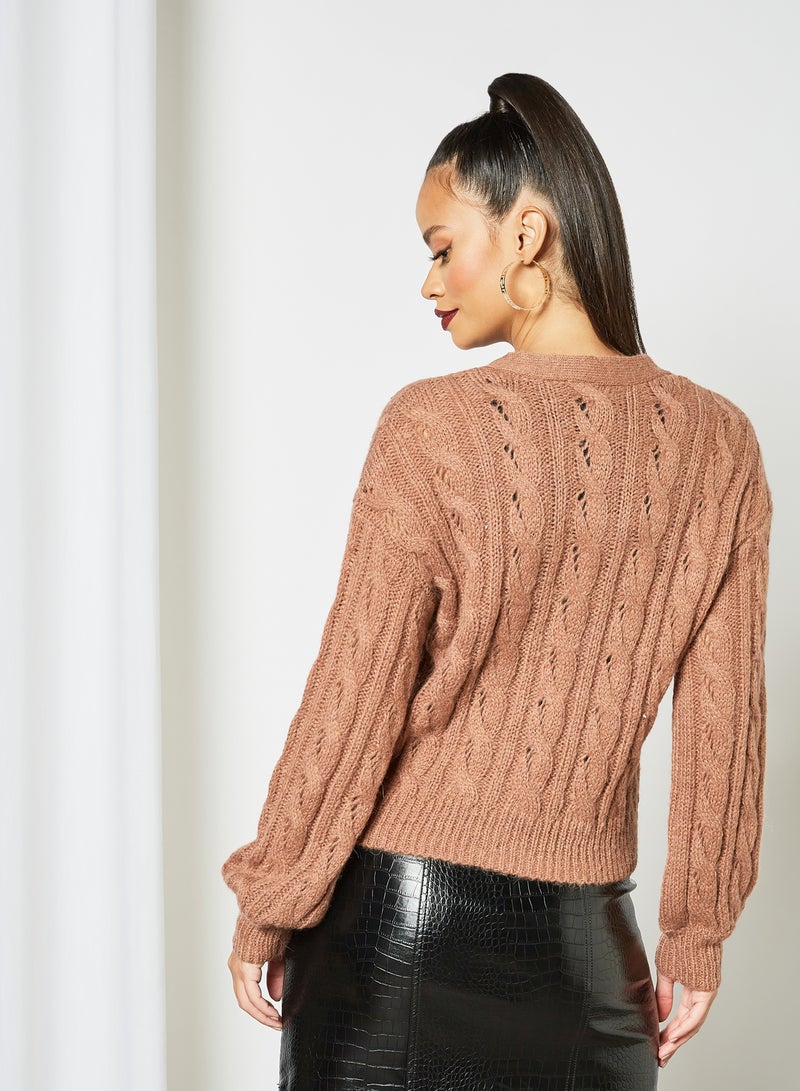 Chunky Knit Cardigan Brown