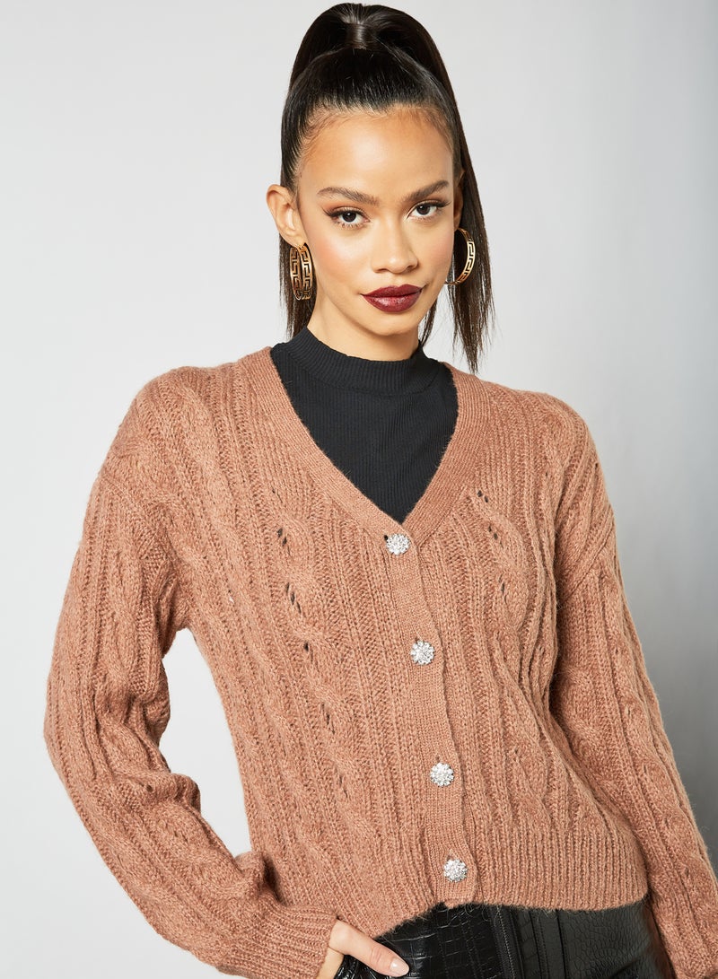 Chunky Knit Cardigan Brown