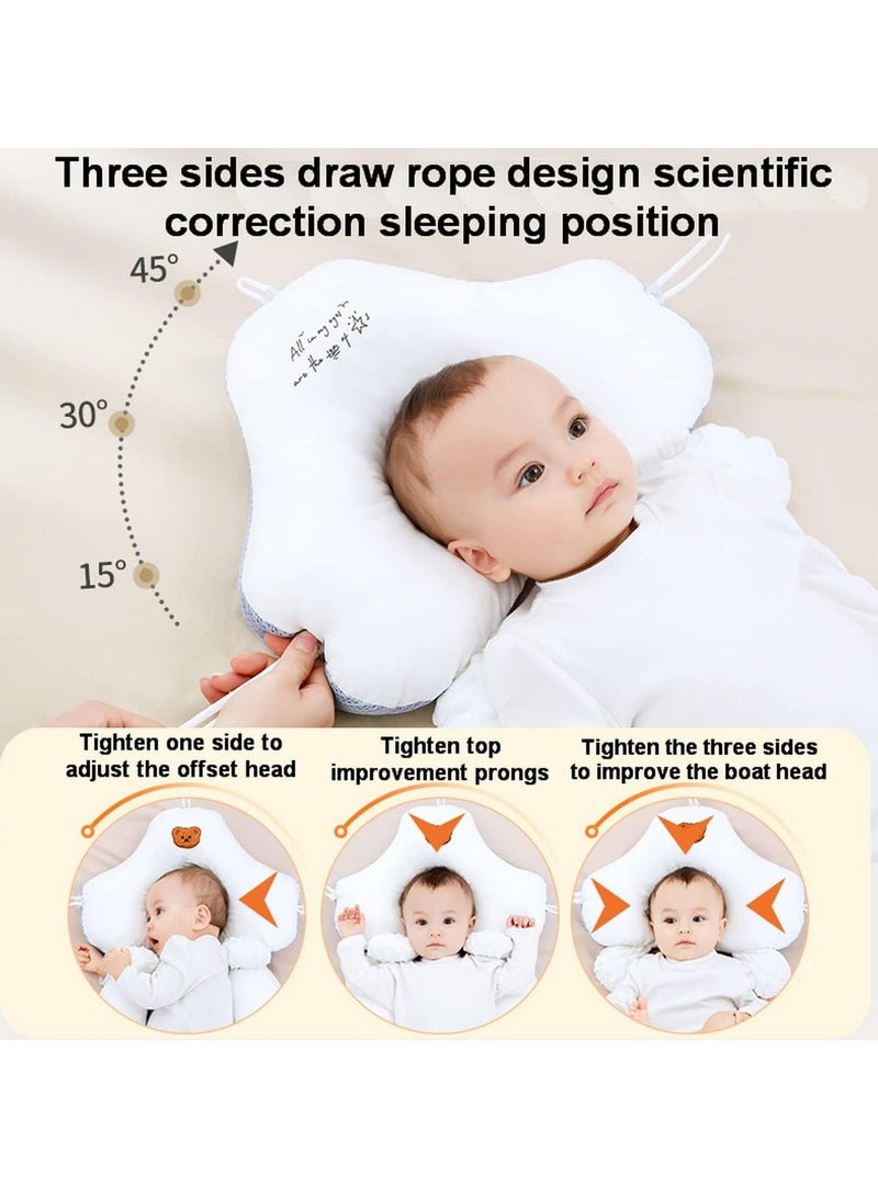 Infant Head Shaping Pillow Correction for Startling and Deviation Dual Use for Winter and Summer Adjustable Drawstring Machine Washable  For Babies 0 to 36 Months