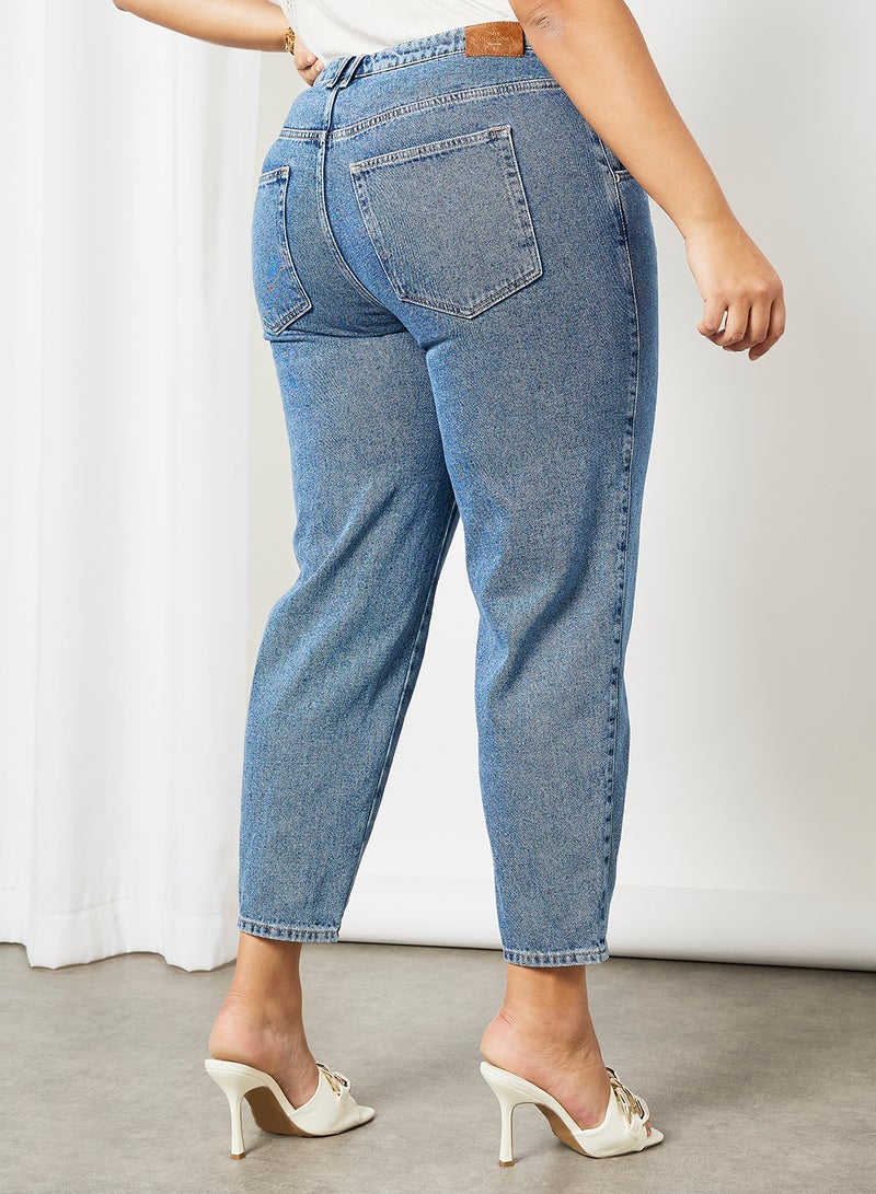 Curvy High Waist Ankle Grazer Jeans Blue