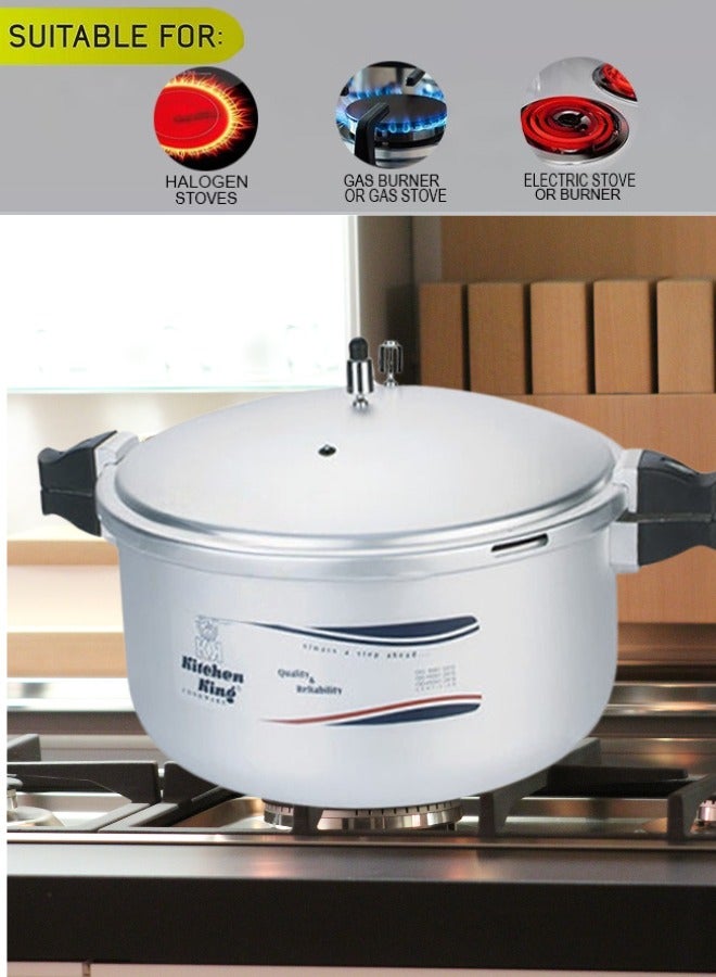 50Liters Kitchen King Blaze 50L Limited Edition Pressure Cooker – Premium Anodized Aluminium, High-Pressure Cooking, GRS Safety, Extra Gas Kit, Commercial Heavy Use, Easy Open, Gas Stove Compatible Silver