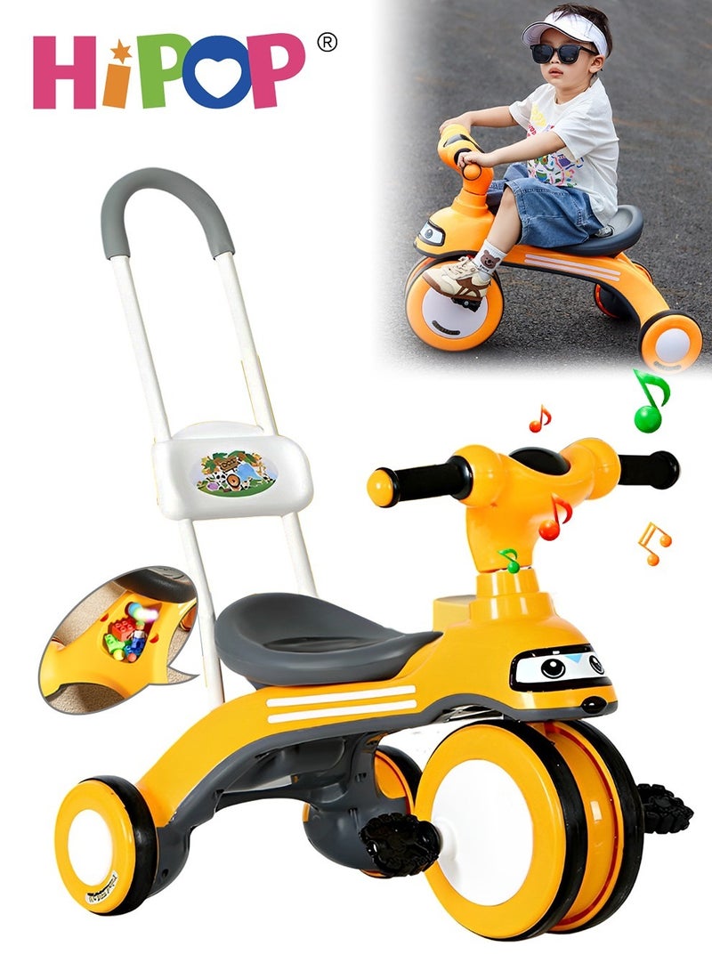 Ride On Car for kids and Children,Featuring a Removable Push Handle,Equipped,Music and Lights,Silent Wheels,and a Rear Storage Compartment,an Enjoyable Ride On Toy for Kids