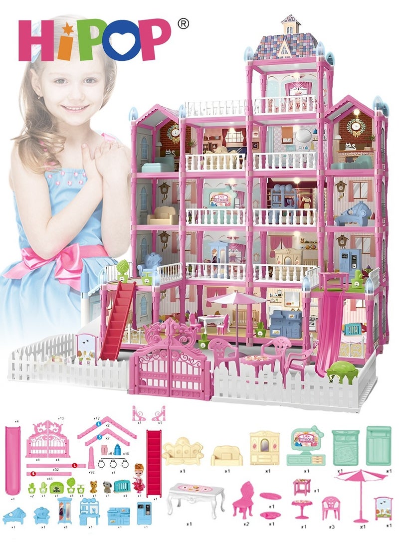 DIY Building Playset,Scale Construction Set for Grand Dollhouse,Featuring 5 Story Castle with 19 Room and Array of Decorative Accessories and Furnishings,Ideal for Girls as Gift