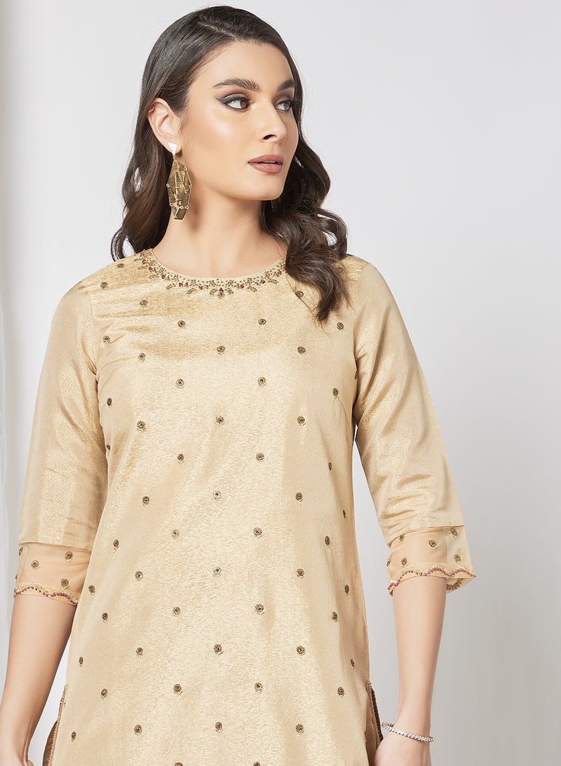 Embroidered Lurex Kurta Gold