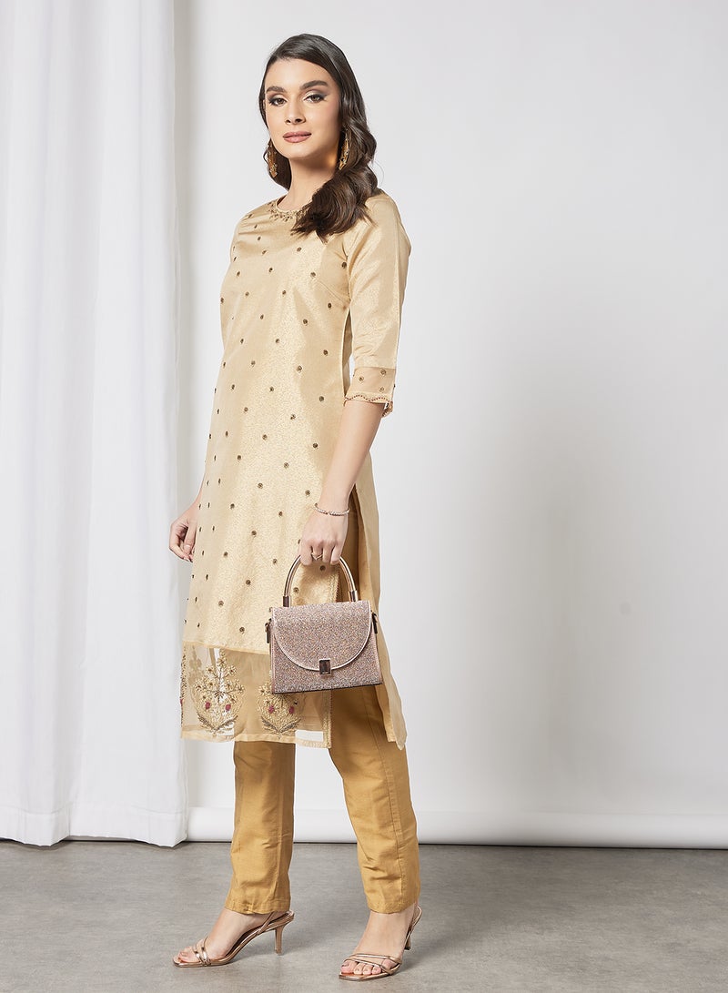 Embroidered Lurex Kurta Gold