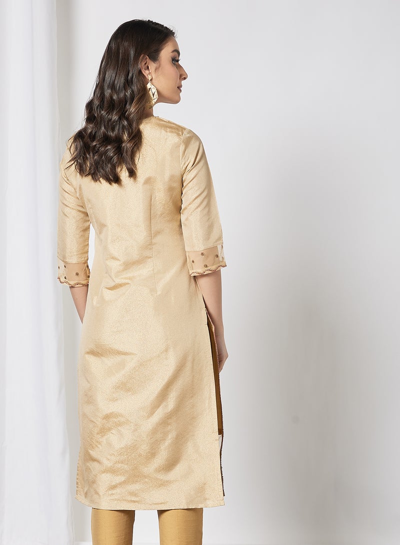 Embroidered Lurex Kurta Gold