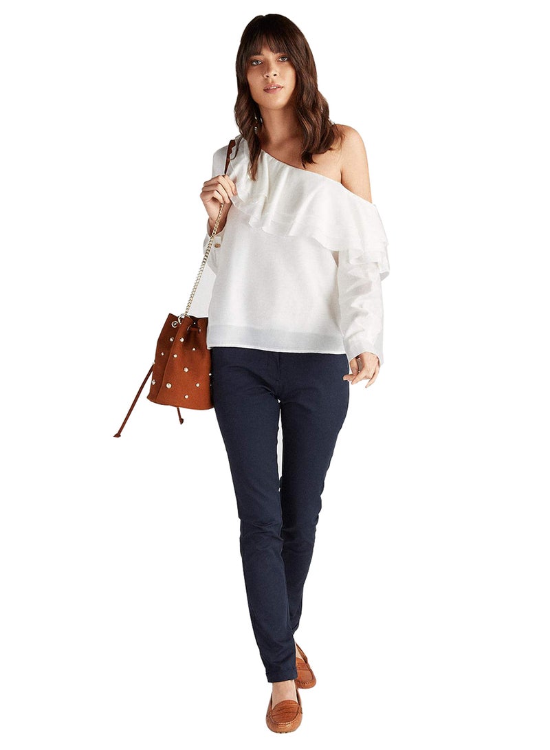 Half Shoulder Long Sleeve Blouse White