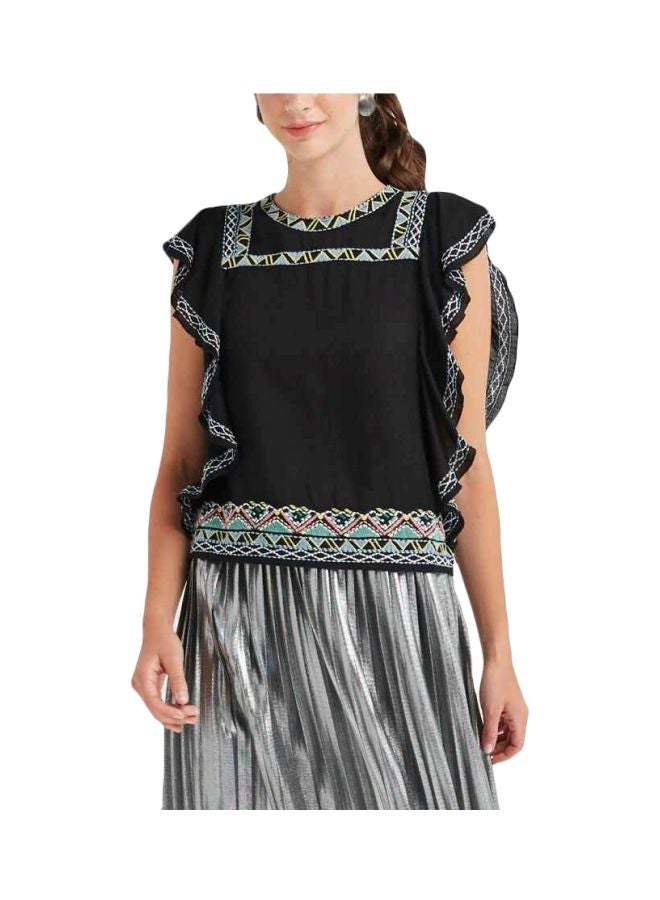 West Aztec Frill Top Black