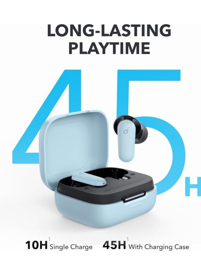 R50i Noise Cancelling Earbuds, Strong And Smart Noise Cancelling, Powerful Bass, 45H Playtime, 2-in-1 Case And Phone Stand, IP54, Wireless Earbuds, Bluetooth 5.4, App Control Blue