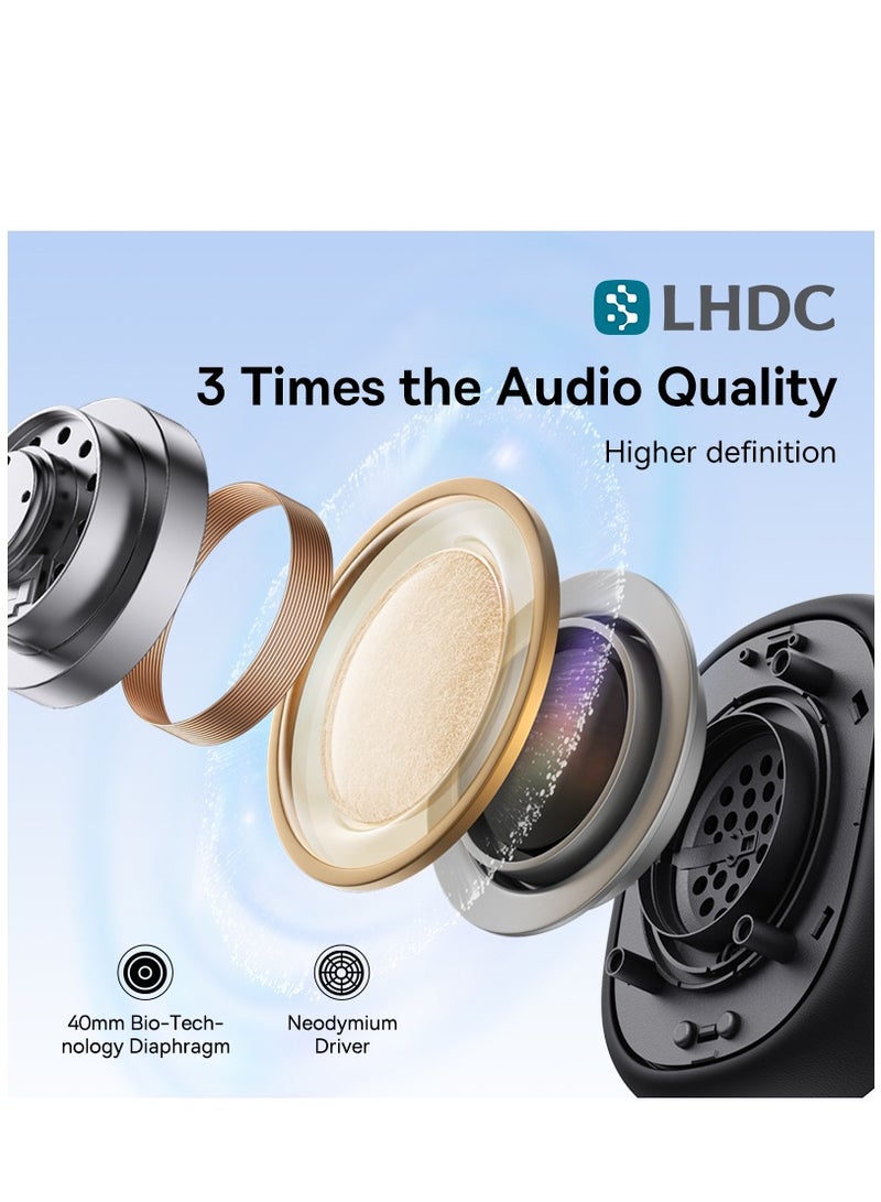 Hybrid ANC Wireless Headphones with Active Noise Cancellation, Hi-Res LHDC Audio, 100 Hours Playback, Bluetooth 5.3, Low Latency 0.038s, ENC Microphone, Comfortable Ergonomic Design, Multi-Device Connectivity, Foldable Lightweight Headset for iPhone, Samsung, Android, MacBook, Laptop, Gaming (Black) Black