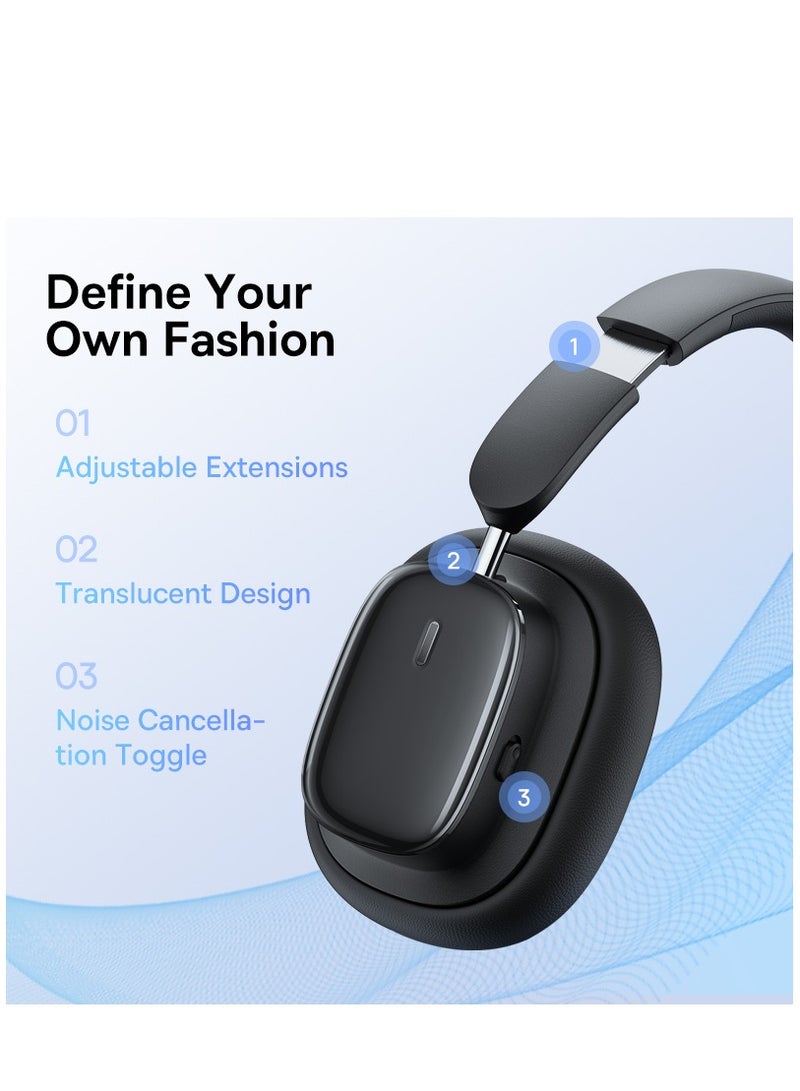 Hybrid ANC Wireless Headphones with Active Noise Cancellation, Hi-Res LHDC Audio, 100 Hours Playback, Bluetooth 5.3, Low Latency 0.038s, ENC Microphone, Comfortable Ergonomic Design, Multi-Device Connectivity, Foldable Lightweight Headset for iPhone, Samsung, Android, MacBook, Laptop, Gaming (Black) Black