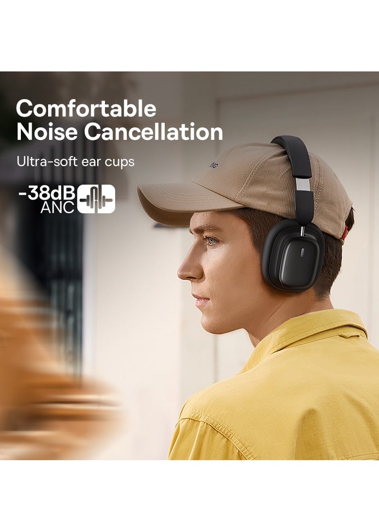 Hybrid ANC Wireless Headphones with Active Noise Cancellation, Hi-Res LHDC Audio, 100 Hours Playback, Bluetooth 5.3, Low Latency 0.038s, ENC Microphone, Comfortable Ergonomic Design, Multi-Device Connectivity, Foldable Lightweight Headset for iPhone, Samsung, Android, MacBook, Laptop, Gaming (Black) Black