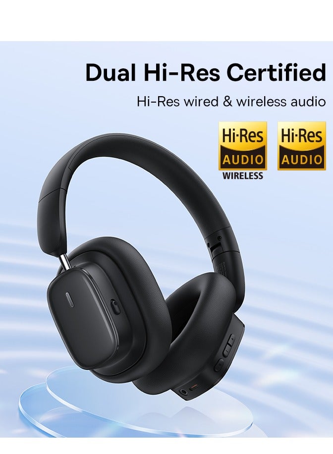 Hybrid ANC Wireless Headphones with Active Noise Cancellation, Hi-Res LHDC Audio, 100 Hours Playback, Bluetooth 5.3, Low Latency 0.038s, ENC Microphone, Comfortable Ergonomic Design, Multi-Device Connectivity, Foldable Lightweight Headset for iPhone, Samsung, Android, MacBook, Laptop, Gaming (Black) Black