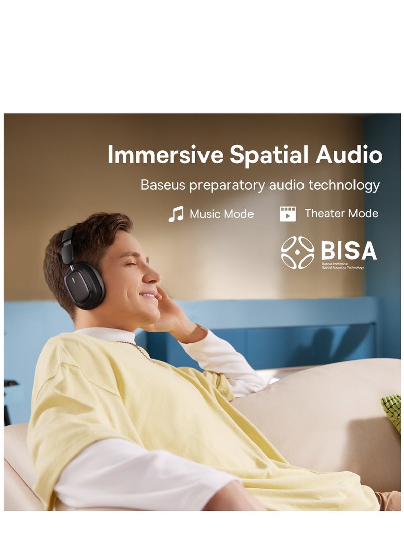 Hybrid ANC Wireless Headphones with Active Noise Cancellation, Hi-Res LHDC Audio, 100 Hours Playback, Bluetooth 5.3, Low Latency 0.038s, ENC Microphone, Comfortable Ergonomic Design, Multi-Device Connectivity, Foldable Lightweight Headset for iPhone, Samsung, Android, MacBook, Laptop, Gaming (Black) Black
