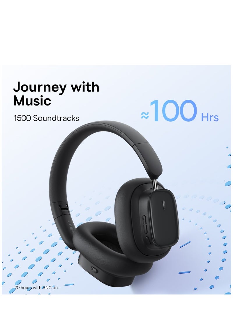 Hybrid ANC Wireless Headphones with Active Noise Cancellation, Hi-Res LHDC Audio, 100 Hours Playback, Bluetooth 5.3, Low Latency 0.038s, ENC Microphone, Comfortable Ergonomic Design, Multi-Device Connectivity, Foldable Lightweight Headset for iPhone, Samsung, Android, MacBook, Laptop, Gaming (Black) Black