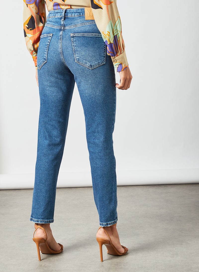 Mid-Waist Girlfriend Jeans Blue