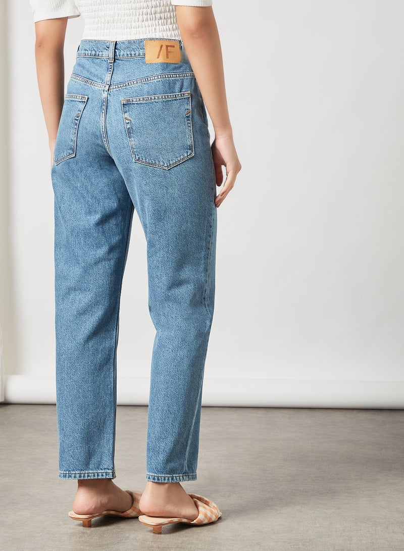 High Waist Straight Fit Jeans Medium Blue