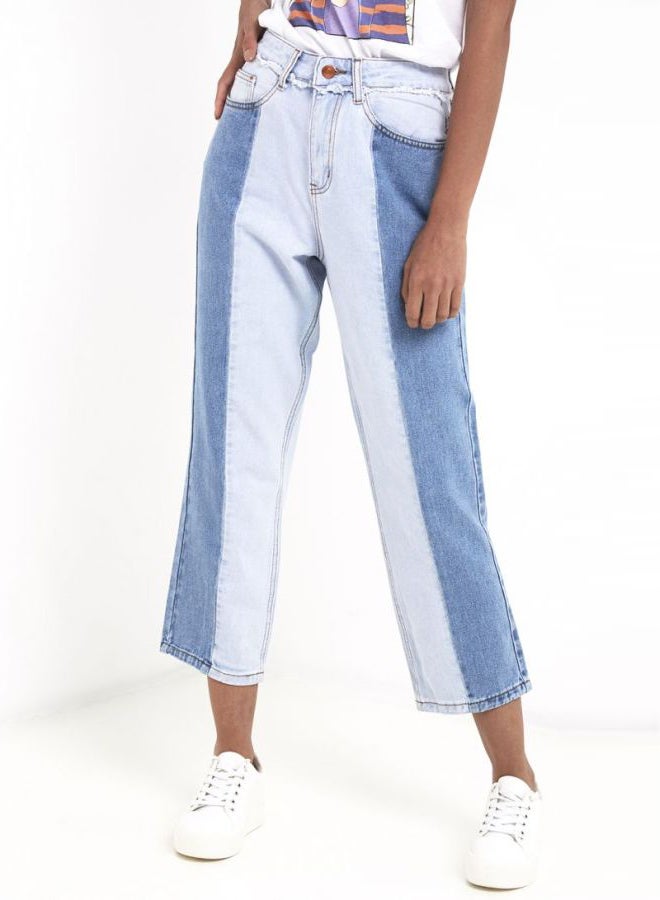 Two Tone Cropped Jeans Blue/White