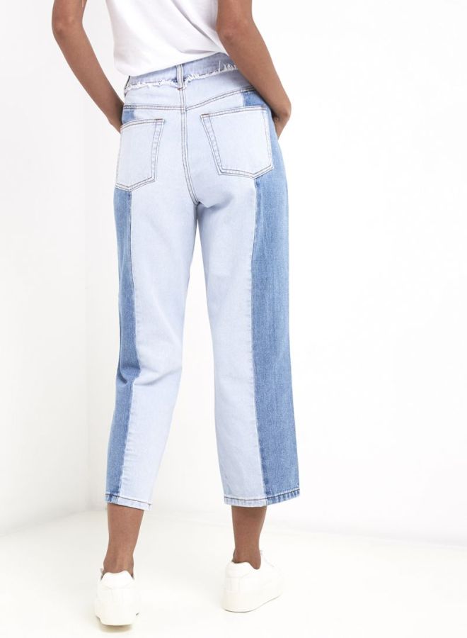 Two Tone Cropped Jeans Blue/White