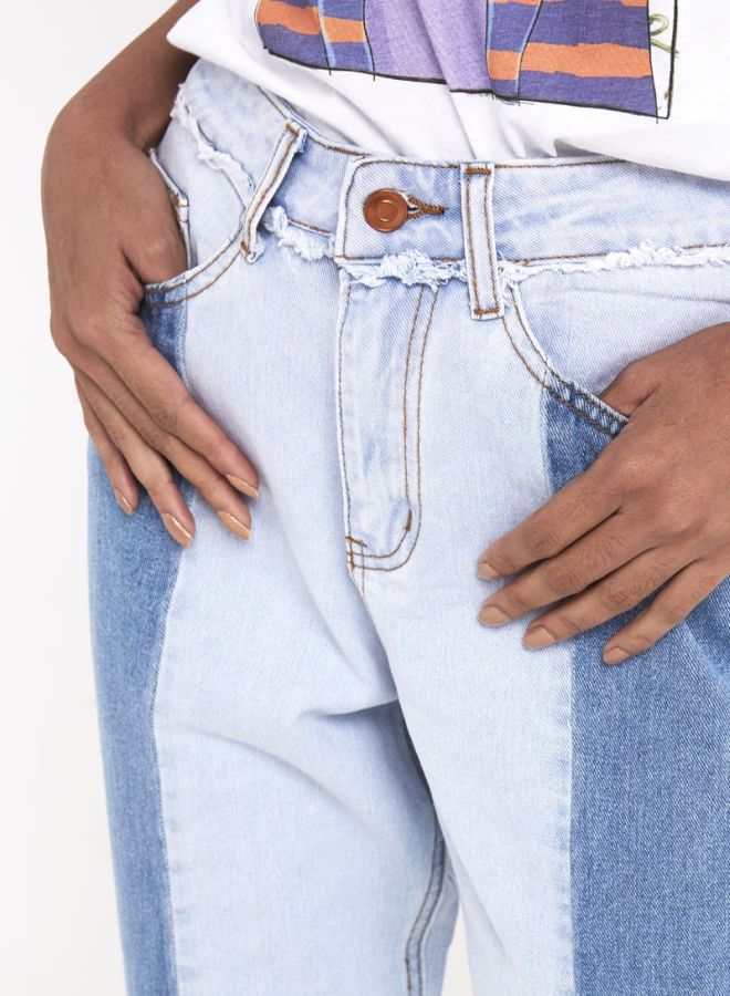 Two Tone Cropped Jeans Blue/White