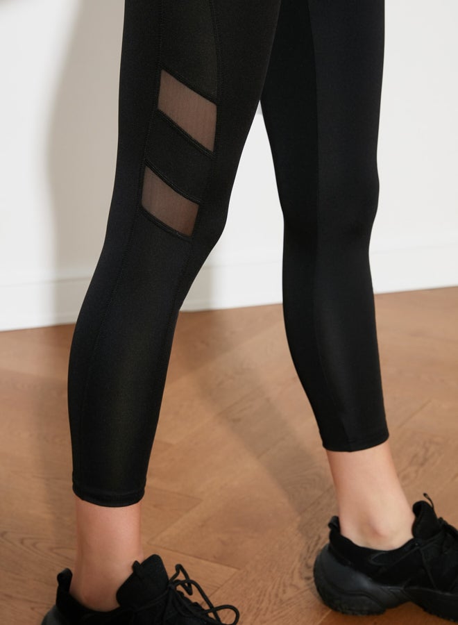 Mesh Panel Leggings Black